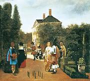 Pieter de Hooch Skittle Players in a Garden painting